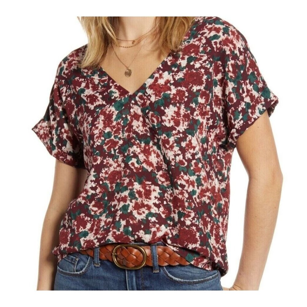 Treasure & Bond Women's Top Multicolor Size XL Floral V-Neck Short Sleeve Blouse